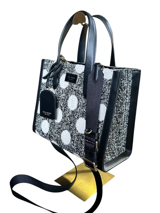 Kate Spade Polka Dot Tweed Satchel Crossbody NWT Black White 2 Way Bag - Picture 15 of 17